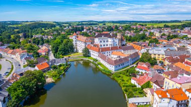 Çek kenti Jindrichuv Hradec.IMAGE 'deki Panorama manzarası