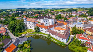 Çek kenti Jindrichuv Hradec.IMAGE 'deki Panorama manzarası