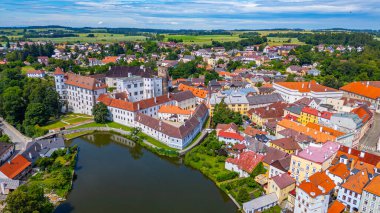 Çek kenti Jindrichuv Hradec.IMAGE 'deki Panorama manzarası