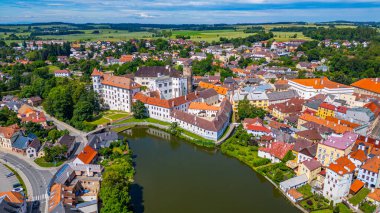 Çek kenti Jindrichuv Hradec.IMAGE 'deki Panorama manzarası