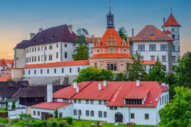Çek kenti Jindrichuv Hradec.IMAGE 'deki Panorama manzarası