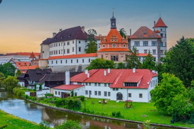 Çek kenti Jindrichuv Hradec.IMAGE 'deki Panorama manzarası