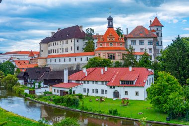 Çek kenti Jindrichuv Hradec.IMAGE 'deki Panorama manzarası