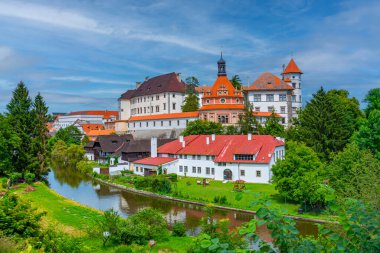 Çek kenti Jindrichuv Hradec.IMAGE 'deki Panorama manzarası