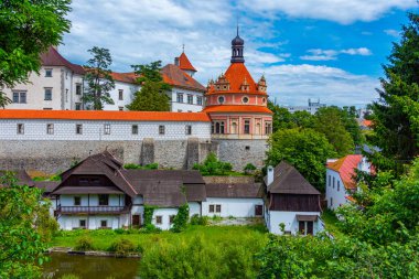 Çek kenti Jindrichuv Hradec.IMAGE 'deki Panorama manzarası