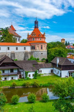 Çek kenti Jindrichuv Hradec.IMAGE 'deki Panorama manzarası