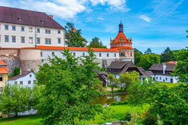 Çek kenti Jindrichuv Hradec.IMAGE 'deki Panorama manzarası