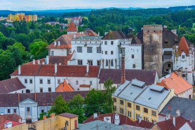 Çek kenti Jindrichuv Hradec.IMAGE 'deki Panorama manzarası