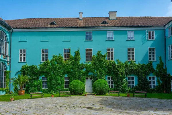 Dacice kalesi güneşli bir günde izlendi, Çek Cumhuriyeti. Görüntü