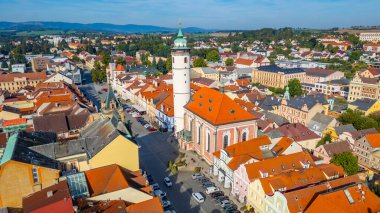 Çek Cumhuriyeti, Domazlice 'deki Barış Meydanı Panorama Manzarası.