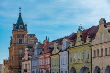 Çek Cumhuriyeti, Domazlice Barış Meydanı 'ndaki renkli evler.