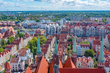 Gdansk, Poland.IMAGE 'deki renkli evlerin panorama manzarası