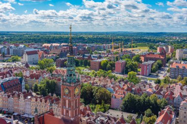 Gdansk, Poland.IMAGE 'deki renkli evlerin panorama manzarası