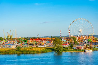 Szczecin, Poland.IMAGE 'deki lunapark manzarası