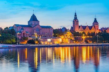Szczecin, Poland.IMAGE 'deki Ulusal Müze' nin günbatımı görünümü