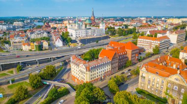 Szczecin, Poland.IMAGE 'deki eski şehrin hava manzarası