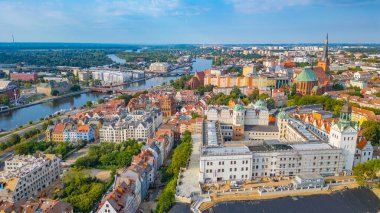 Szczecin, Poland.IMAGE 'deki eski şehrin hava manzarası