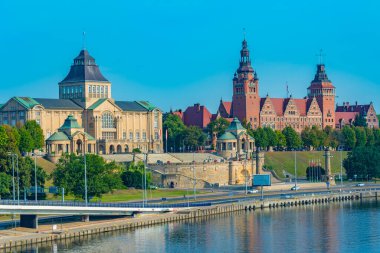 Szczecin, Poland.IMAGE 'deki Ulusal Müzenin Gündoğumu
