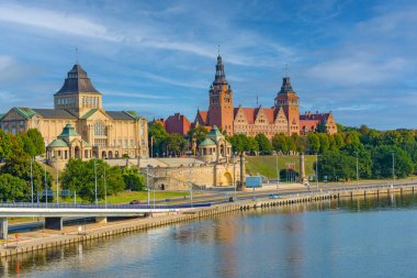 Szczecin, Poland.IMAGE 'deki Ulusal Müzenin Gündoğumu