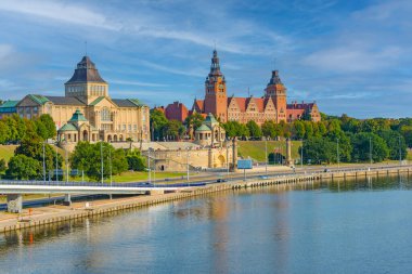 Szczecin, Poland.IMAGE 'deki Ulusal Müzenin Gündoğumu