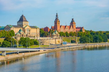 Szczecin, Poland.IMAGE 'deki Ulusal Müzenin Gündoğumu