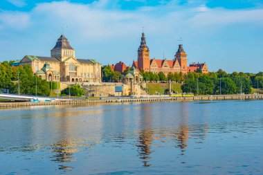 Szczecin, Poland.IMAGE 'deki Ulusal Müzenin Gündoğumu