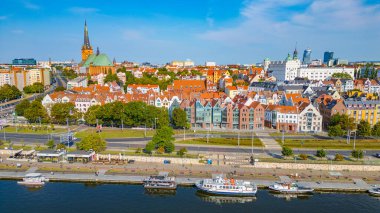Szczecin, Poland.IMAGE 'deki eski şehrin hava manzarası