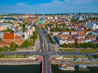 Szczecin, Poland.IMAGE 'deki eski şehrin hava manzarası