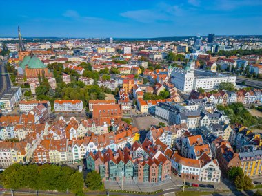 Szczecin, Poland.IMAGE 'deki eski şehrin hava manzarası