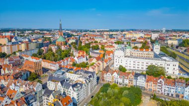 Szczecin, Poland.IMAGE 'deki eski şehrin hava manzarası
