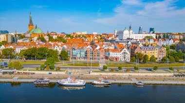 Szczecin, Poland.IMAGE 'deki eski şehrin hava manzarası