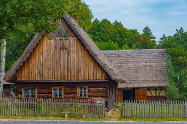 Zielona Gora, Poland.IMAGE 'deki Etnoğrafya Müzesindeki tarihi evler