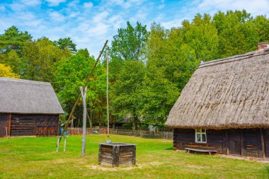 Zielona Gora, Poland.IMAGE 'deki Etnoğrafya Müzesindeki tarihi evler