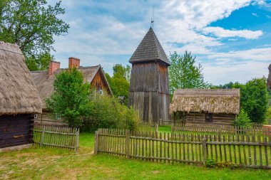 Zielona Gora, Poland.IMAGE 'deki Etnoğrafya Müzesindeki tarihi evler