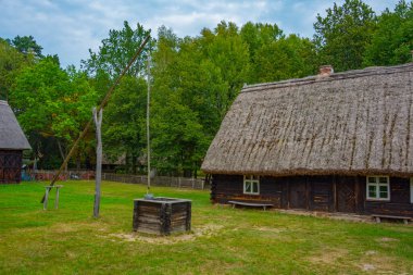 Zielona Gora, Poland.IMAGE 'deki Etnoğrafya Müzesindeki tarihi evler