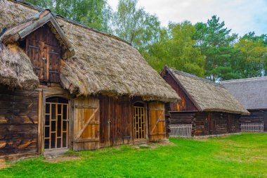 Zielona Gora, Poland.IMAGE 'deki Etnoğrafya Müzesindeki tarihi evler