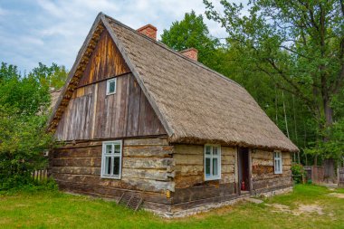 Zielona Gora, Poland.IMAGE 'deki Etnoğrafya Müzesindeki tarihi evler