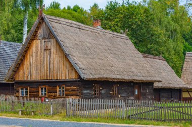 Zielona Gora, Poland.IMAGE 'deki Etnoğrafya Müzesindeki tarihi evler
