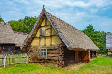 Zielona Gora, Poland.IMAGE 'deki Etnoğrafya Müzesindeki tarihi evler