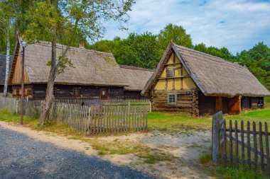 Zielona Gora, Poland.IMAGE 'deki Etnoğrafya Müzesindeki tarihi evler