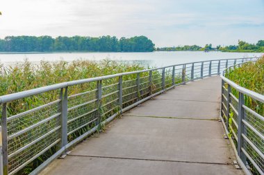 Poland.IMAGE 'deki Kornik Gölü' nde Lakeside gezinti alanı.