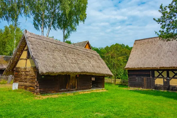 Zielona Gora, Poland.IMAGE 'deki Etnoğrafya Müzesindeki tarihi evler