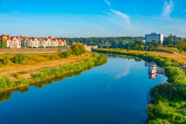 Poznan, Poland.IMAGE 'deki Warta Nehri Panoraması