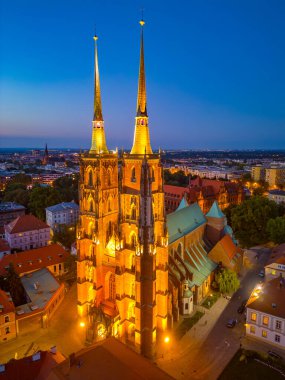 Wroclaw, Poland.IMAGE 'deki Aziz John Katedrali' nin Gece Görüşü