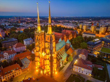 Wroclaw, Poland.IMAGE 'deki Aziz John Katedrali' nin Gece Görüşü