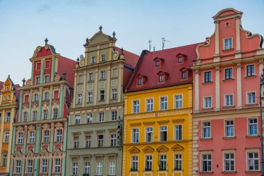 Rynek 'teki renkli evler, Wroclaw merkezindeki resim meydanı, Poland.IMAGE