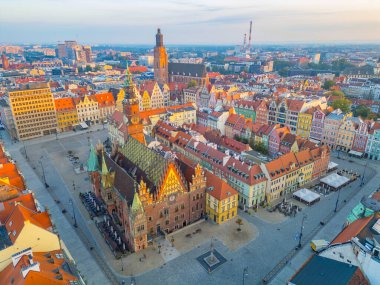 Wroclaw, Poland.IMAGE 'deki Rynek Meydanı' nın gündoğumu manzarası