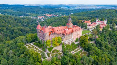 Poland.IMAGE 'deki Ksiaz kalesinin Panorama manzarası