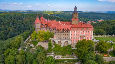 Poland.IMAGE 'deki Ksiaz kalesinin Panorama manzarası