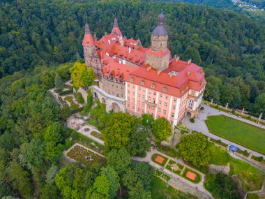 Poland.IMAGE 'deki Ksiaz kalesinin Panorama manzarası